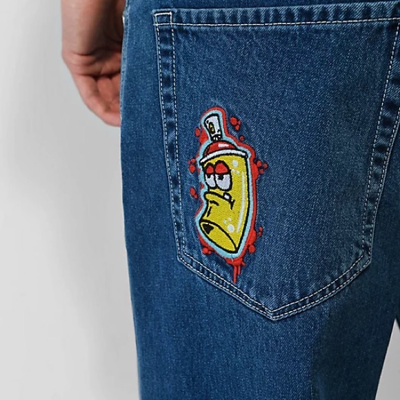 Empyre men’s jeans Skater Relax Baggy Blue Spray Can patch RARE Size 34 - Picture 1 of 15